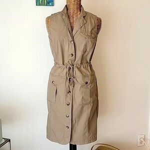 LAUREN RALPH LAUREN Women’s Button Front Drawstring Waist Cotton Dress Sz 10 ✨